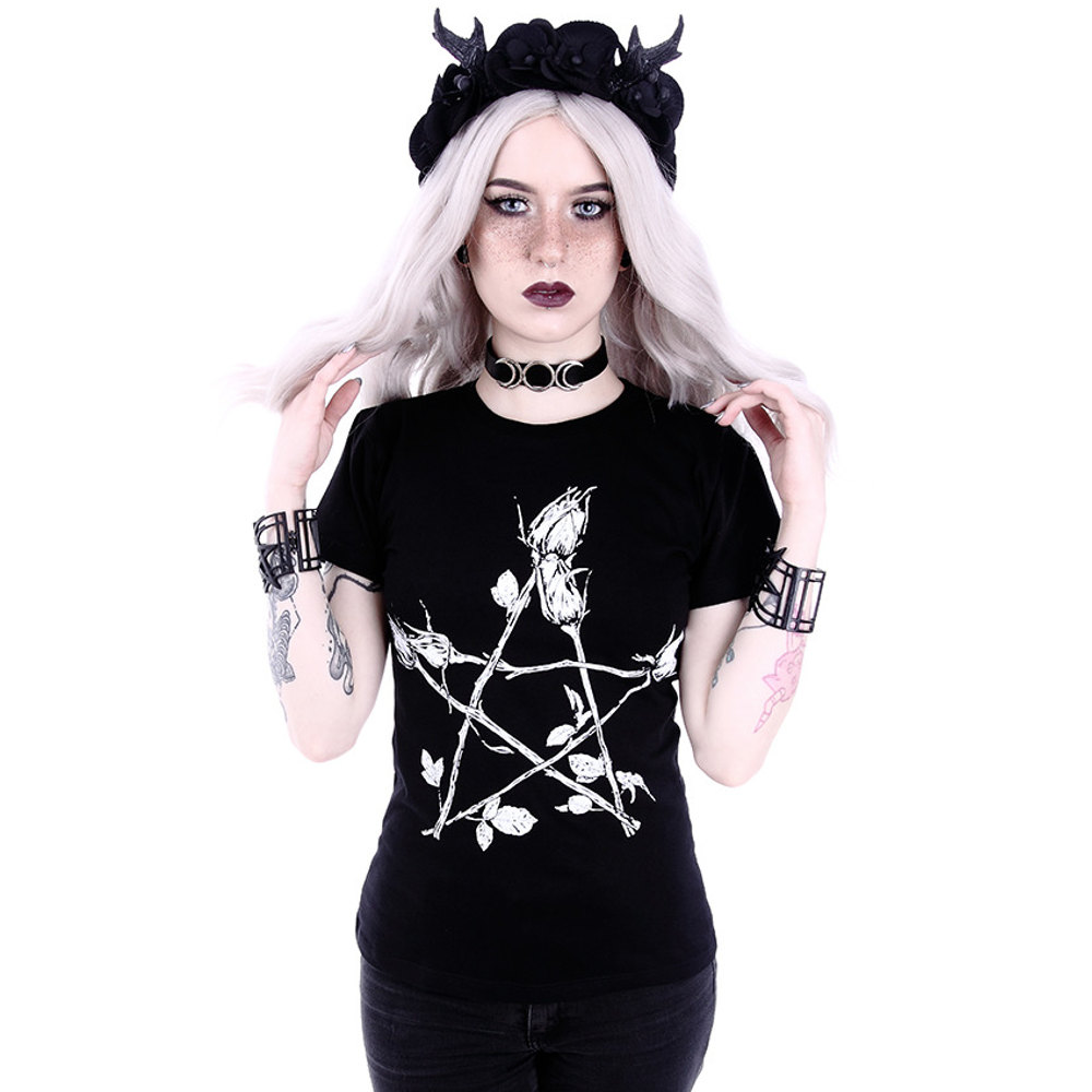 Restyle - Rose pentagram Damen T-Shirt - Schwarz